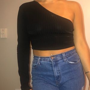 Black Ribbed One Shoulder Top
